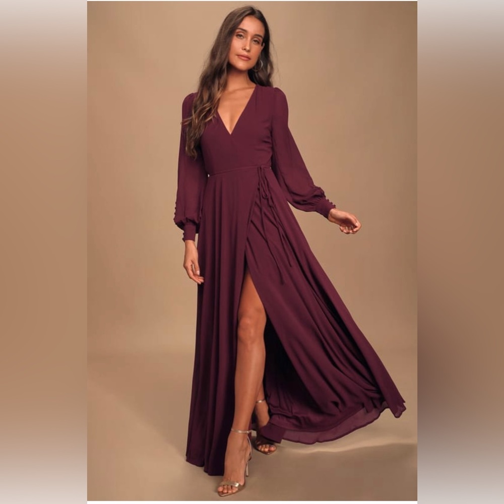 Lulus My Whole Heart Plum Long Sleeve Wrap Dress Medium